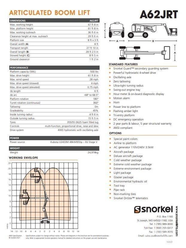 Snorkel A62JRT 관절형 전동이동 리프트