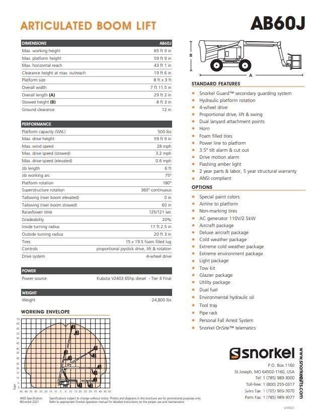 Snorkel AB60J 관절형 전동이동 리프트