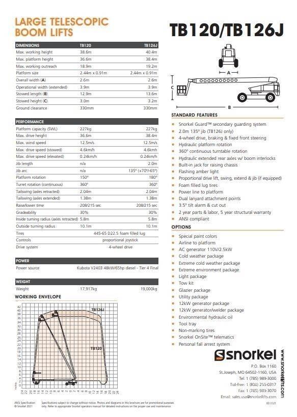 Snorkel TB120 견인식 전동이동 리프트