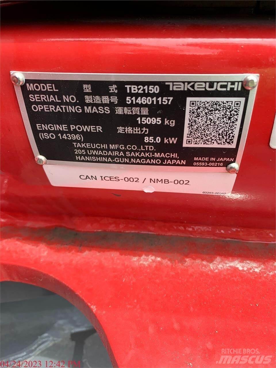 Takeuchi TB2150 대형 굴삭기 29톤 이상