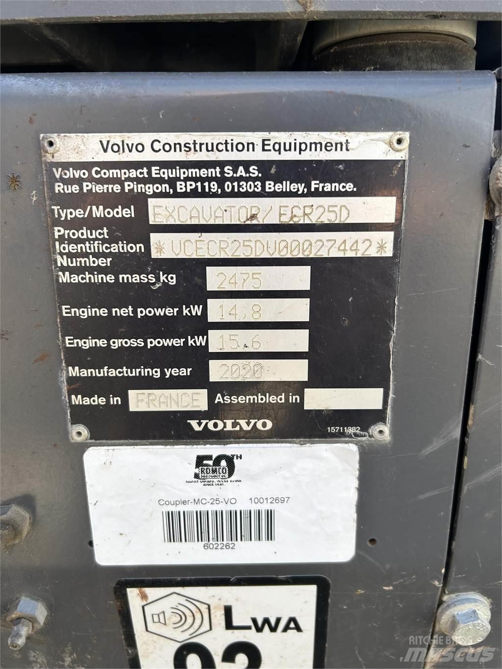 Volvo ECR25D 소형 굴삭기 7톤 미만