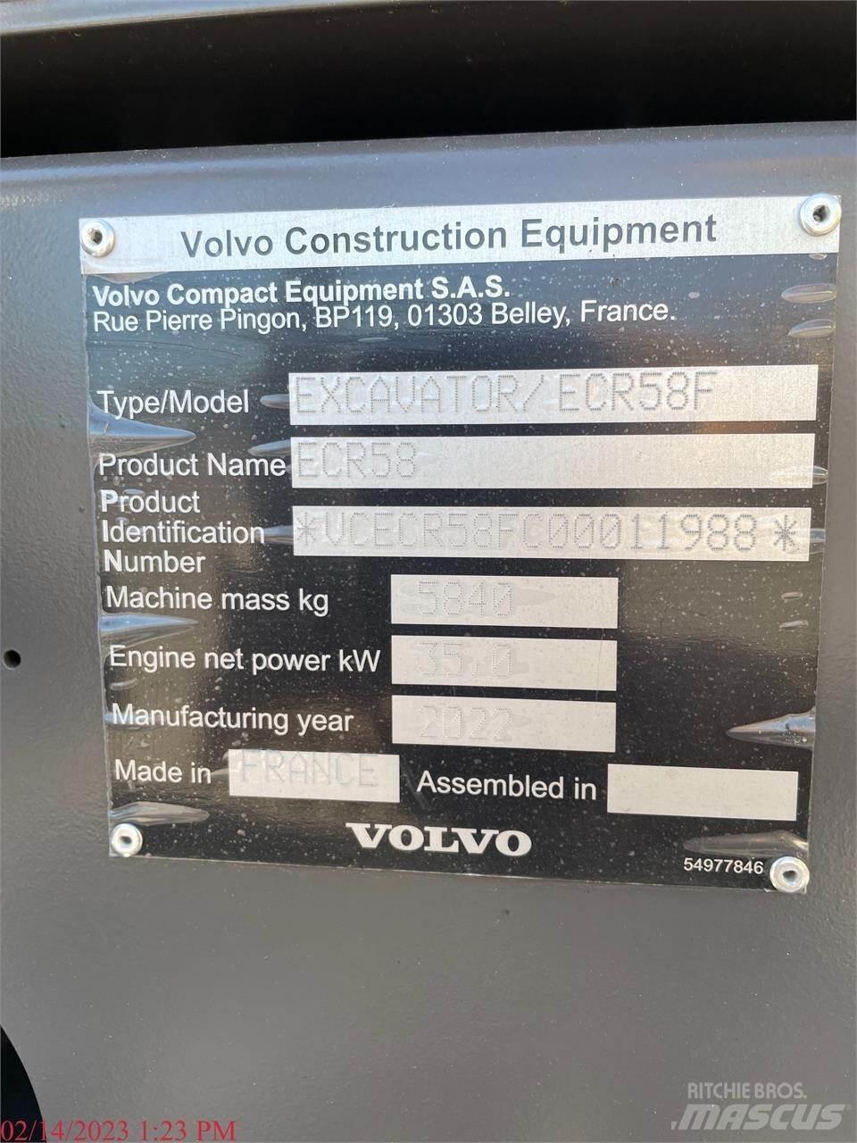 Volvo ECR58F 대형 굴삭기 29톤 이상