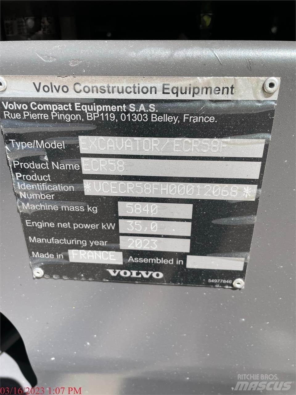 Volvo ECR58F 대형 굴삭기 29톤 이상