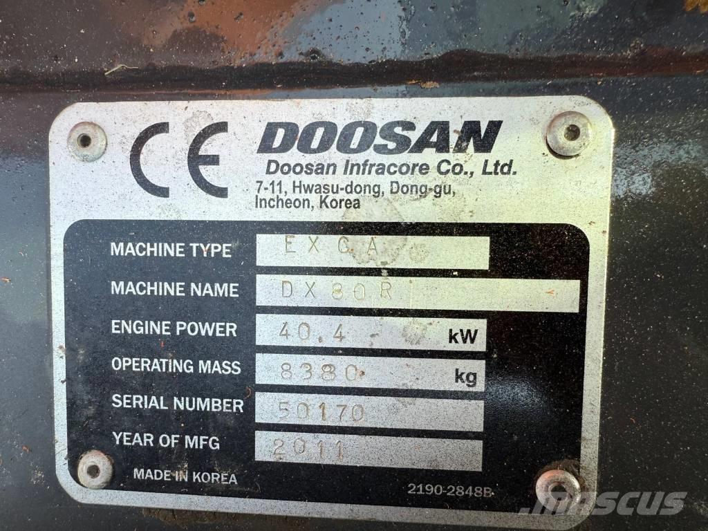 Doosan DX 80 R 중형굴삭기 7톤-28톤