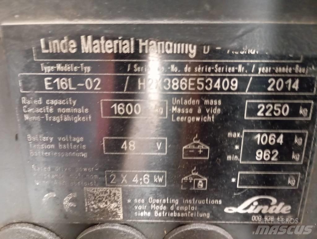 Linde E 16 전동 지게차