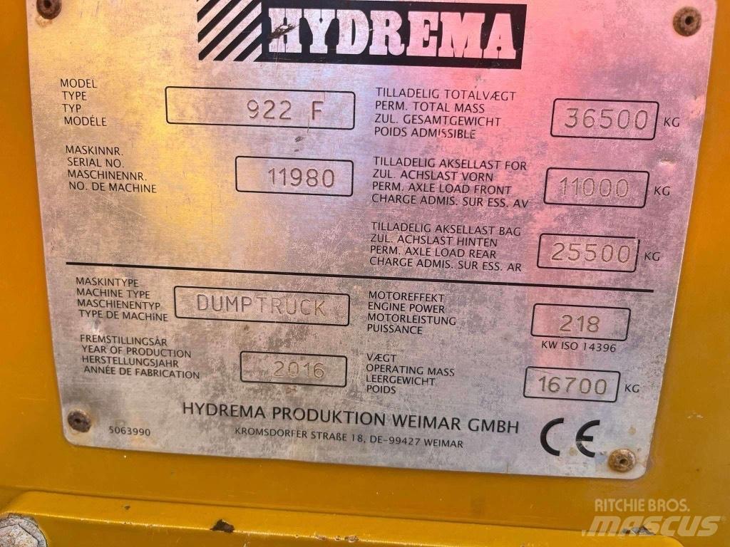 Hydrema 922 F 건설현장 덤프트럭