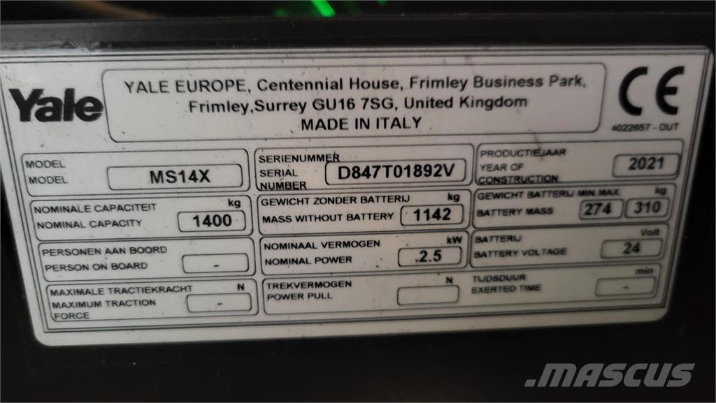 Yale MS14X-IL 보행식 리치 지게차