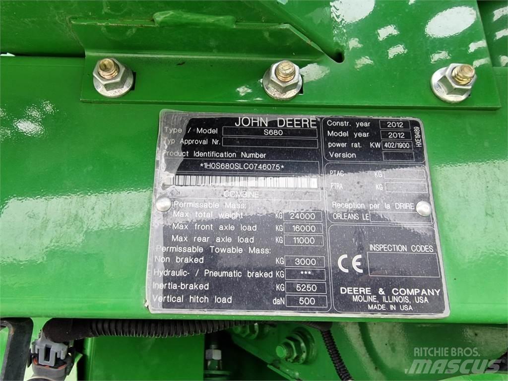 John Deere S680 콤바인 수확기