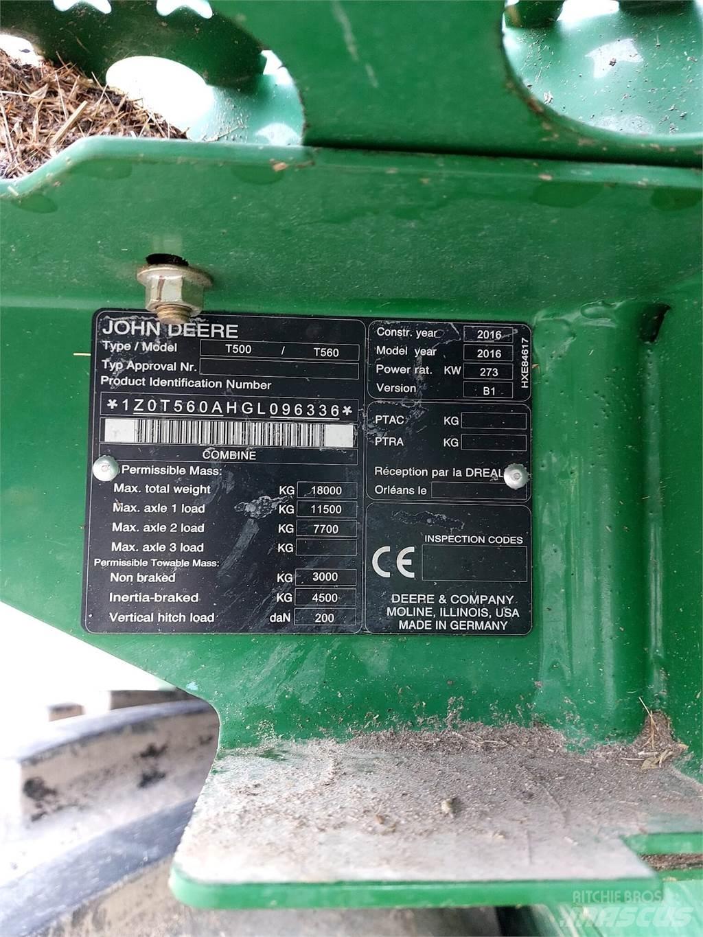 John Deere T560 콤바인 수확기