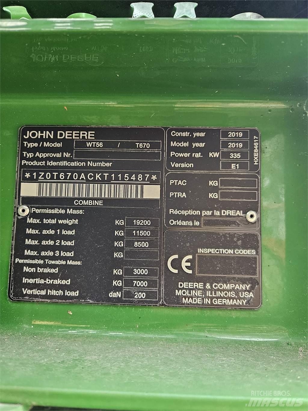John Deere T670i 콤바인 수확기