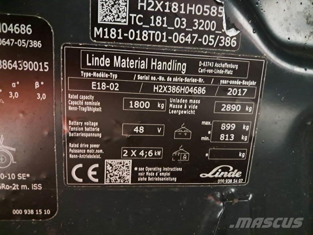 Linde E18-02 전동 지게차