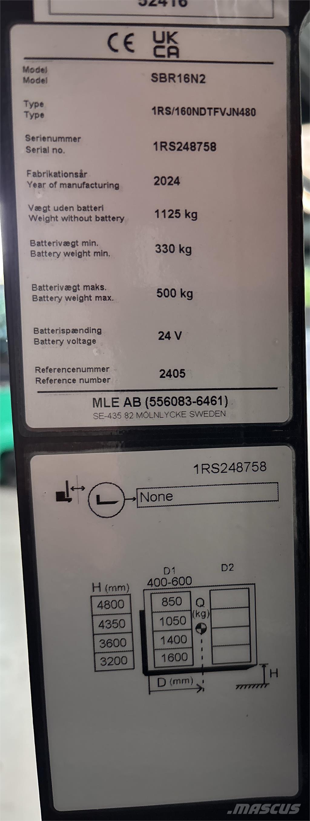 Mitsubishi SBR16N2 보행식 리치 지게차