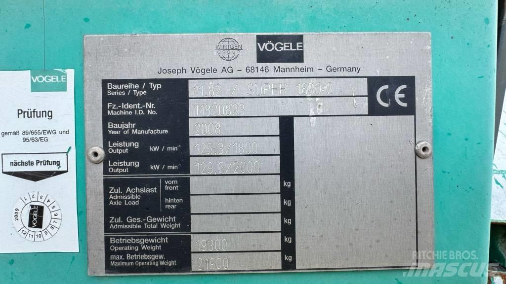 Vögele Super 1800-2 아스팔트 포장장비