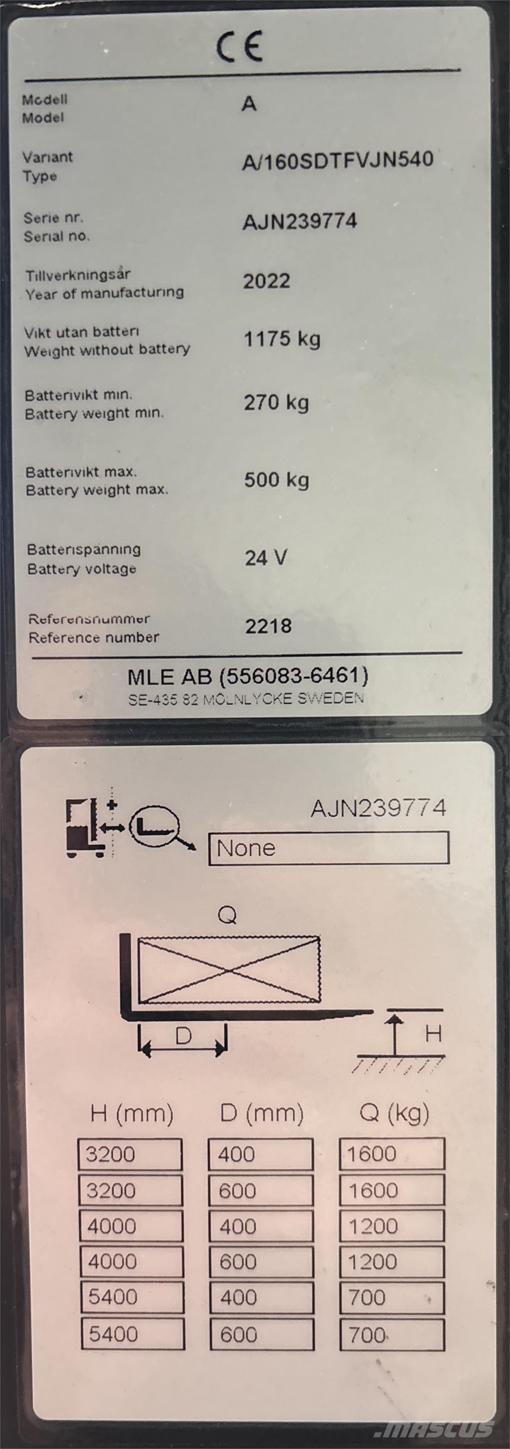 Atlet A160 보행식 리치 지게차