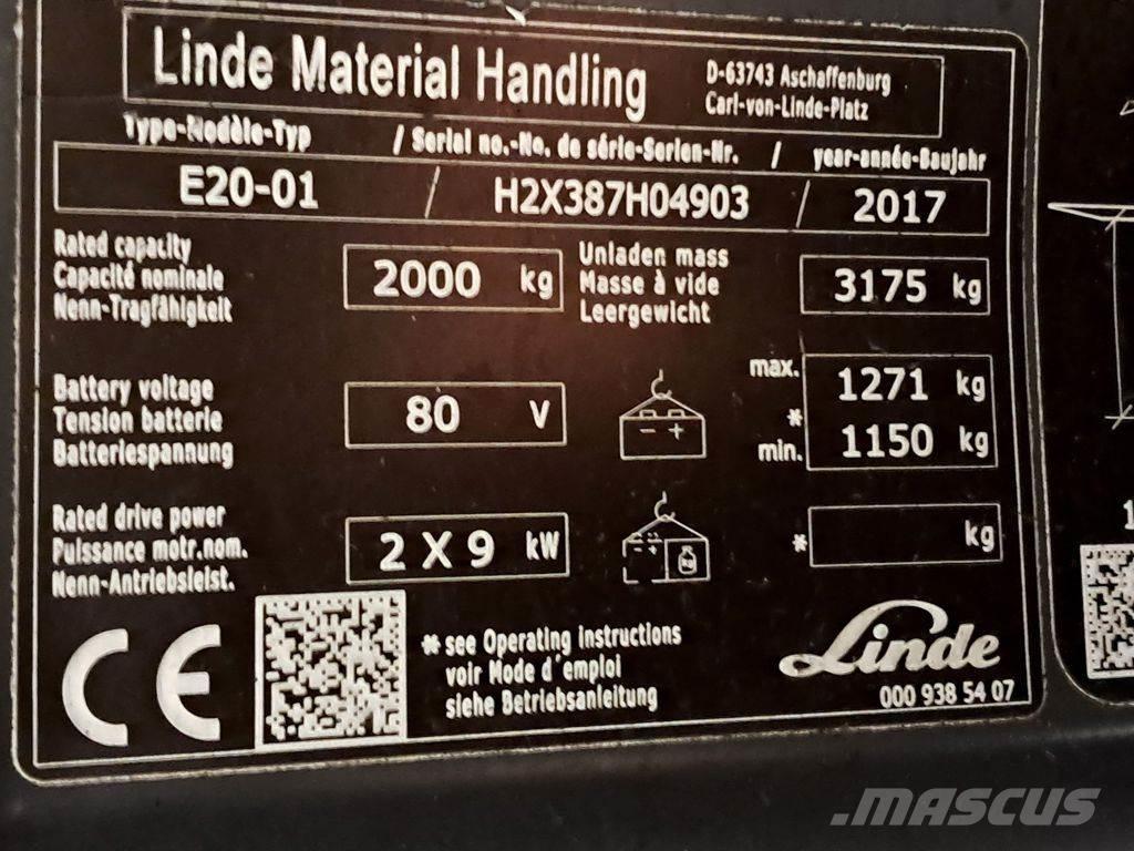 Linde E20-01 전동 지게차