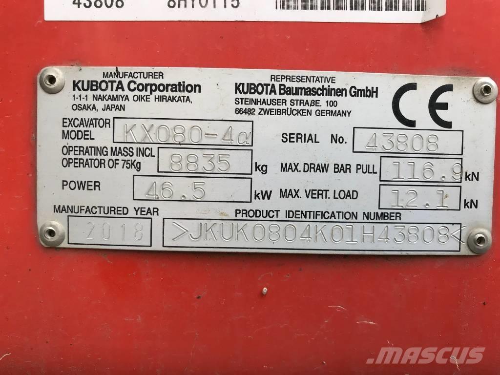 Kubota KX 080-4 중형굴삭기 7톤-28톤