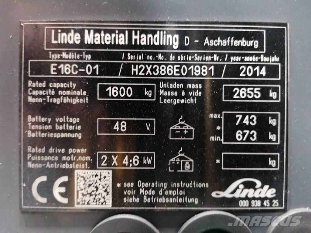 Linde E16C-01 전동 지게차