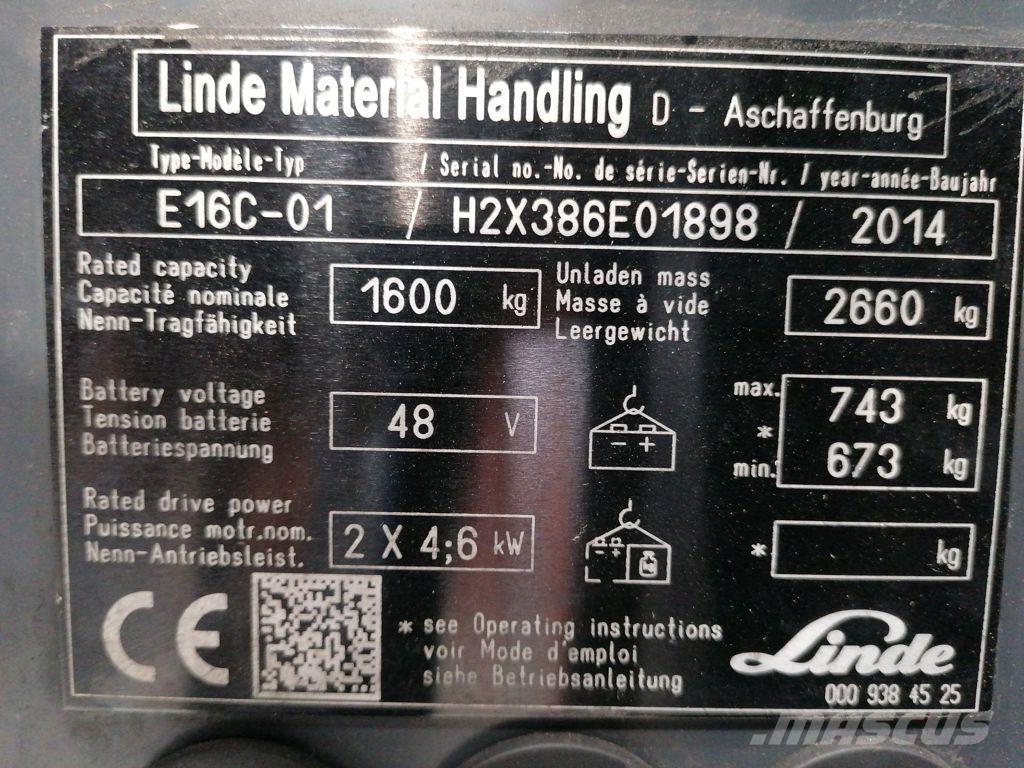 Linde E16C-01 전동 지게차