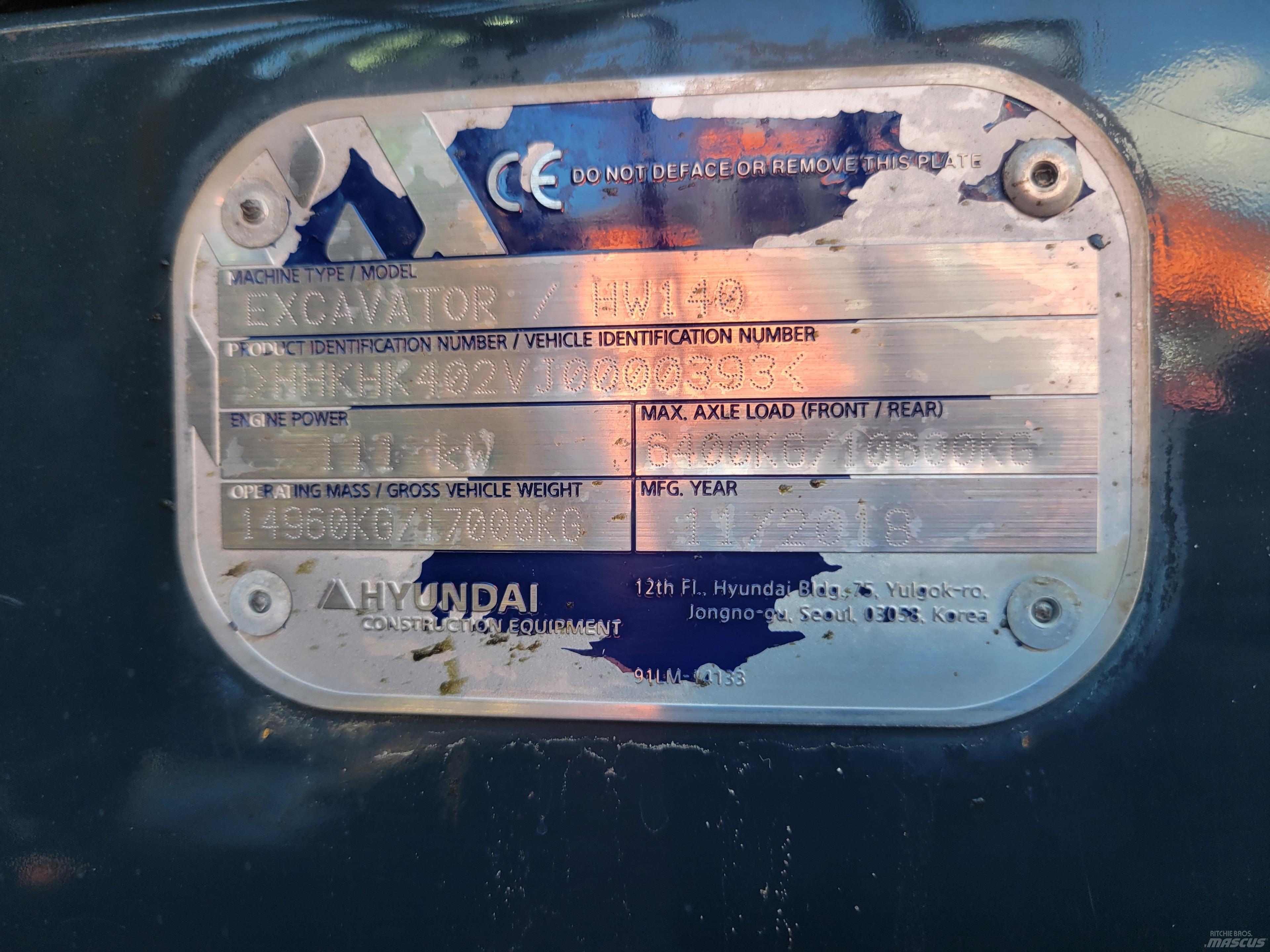 Hyundai HW140  휠 굴삭기
