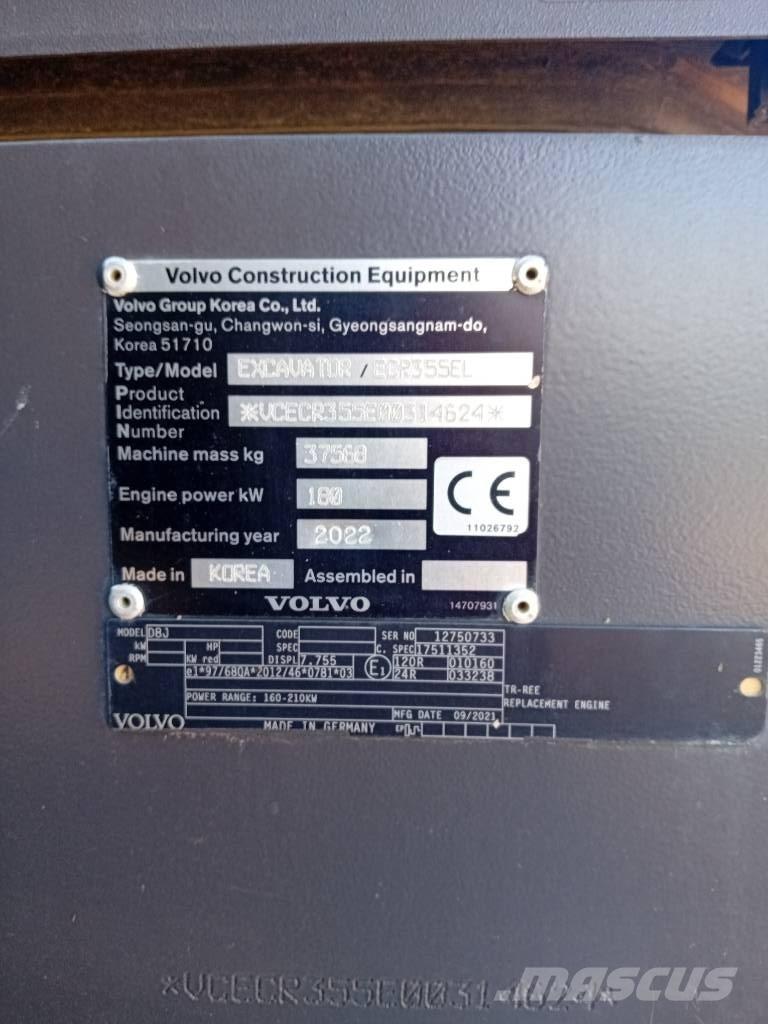Volvo ECR 355 E 대형 굴삭기 29톤 이상