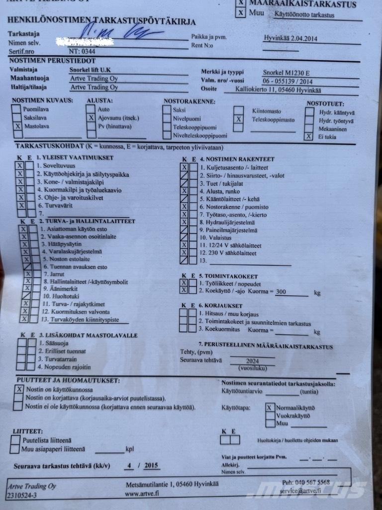 Snorkel M 1230 E 가위형 리프트