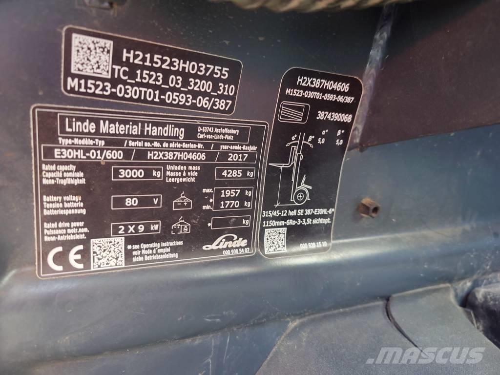 Linde E30/600HL/387 전동 지게차