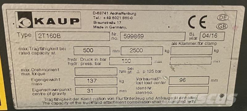 Kaup 2T160B 기타 어태치먼트 및 부속품