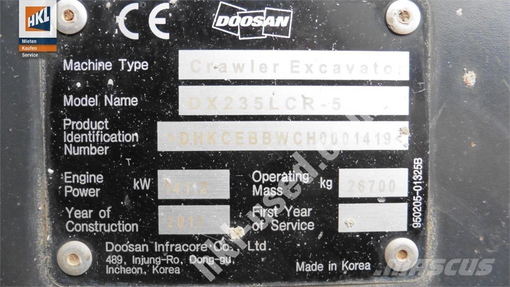 Doosan DX 235 LCR-5 대형 굴삭기 29톤 이상