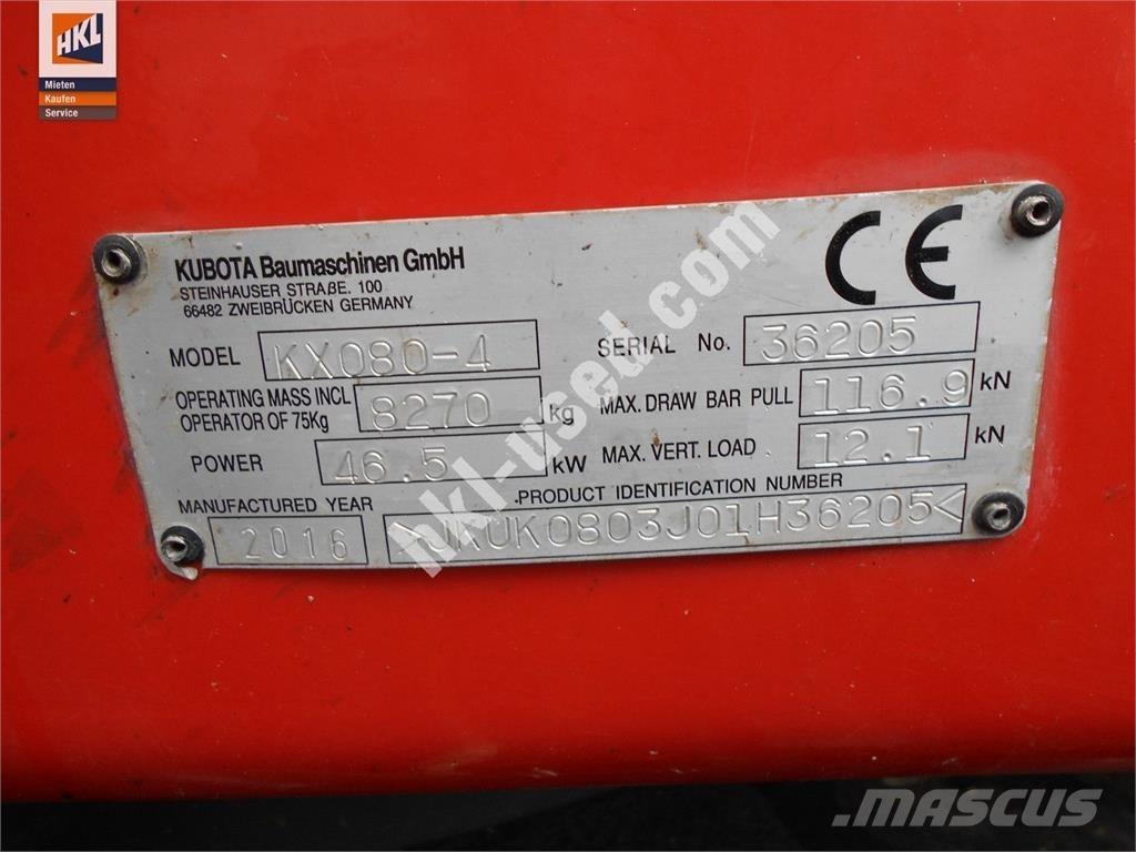 Kubota KX 080-4 소형 굴삭기 7톤 미만