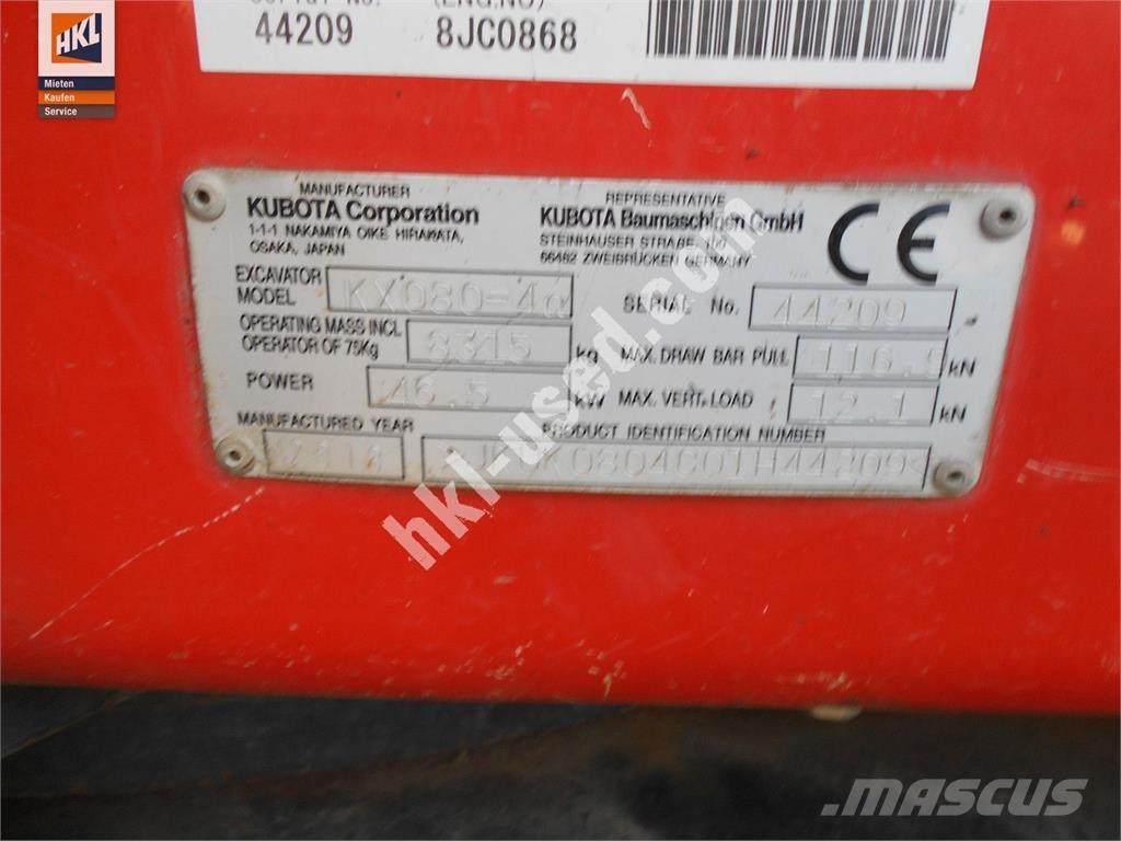 Kubota KX 080-4 소형 굴삭기 7톤 미만
