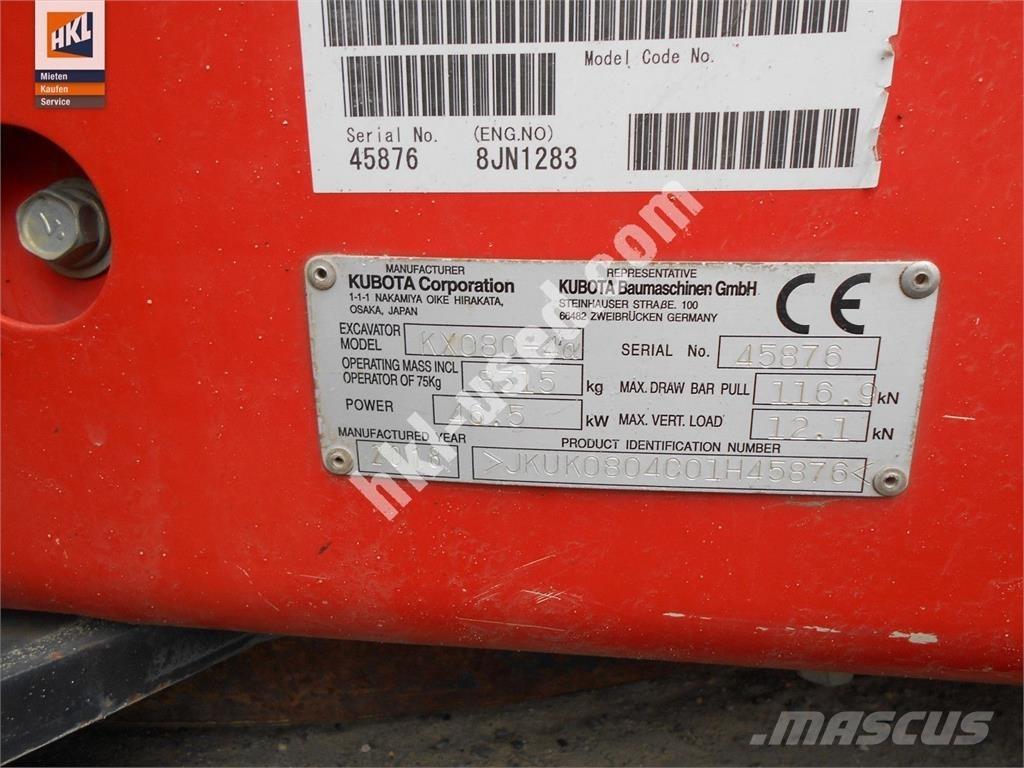 Kubota KX 080-4 소형 굴삭기 7톤 미만