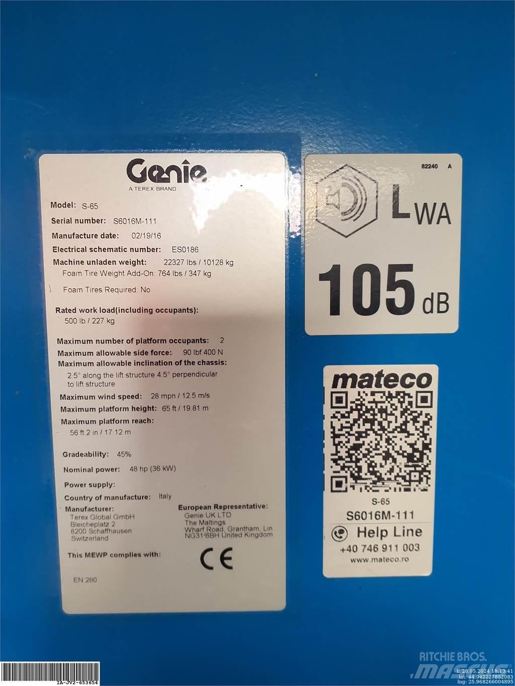 Genie S-65 관절형 전동이동 리프트