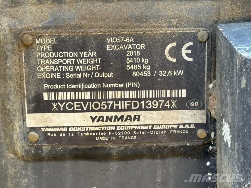 Yanmar VIO 57-6A 소형 굴삭기 7톤 미만