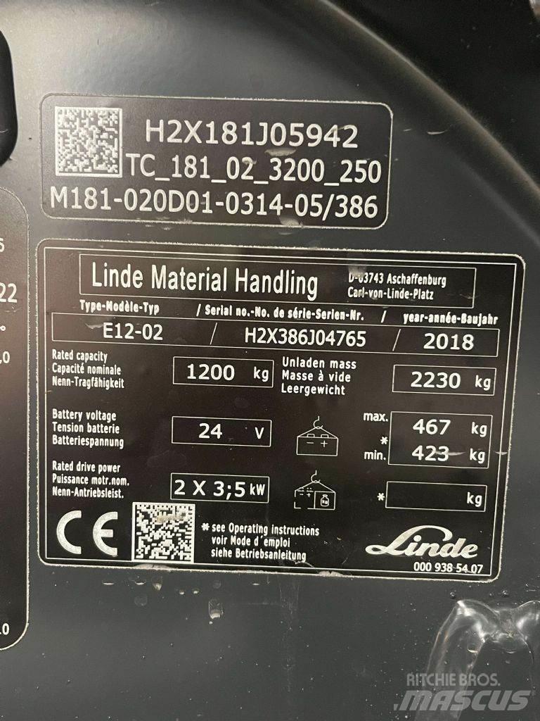 Linde E12-02-386 전동 지게차