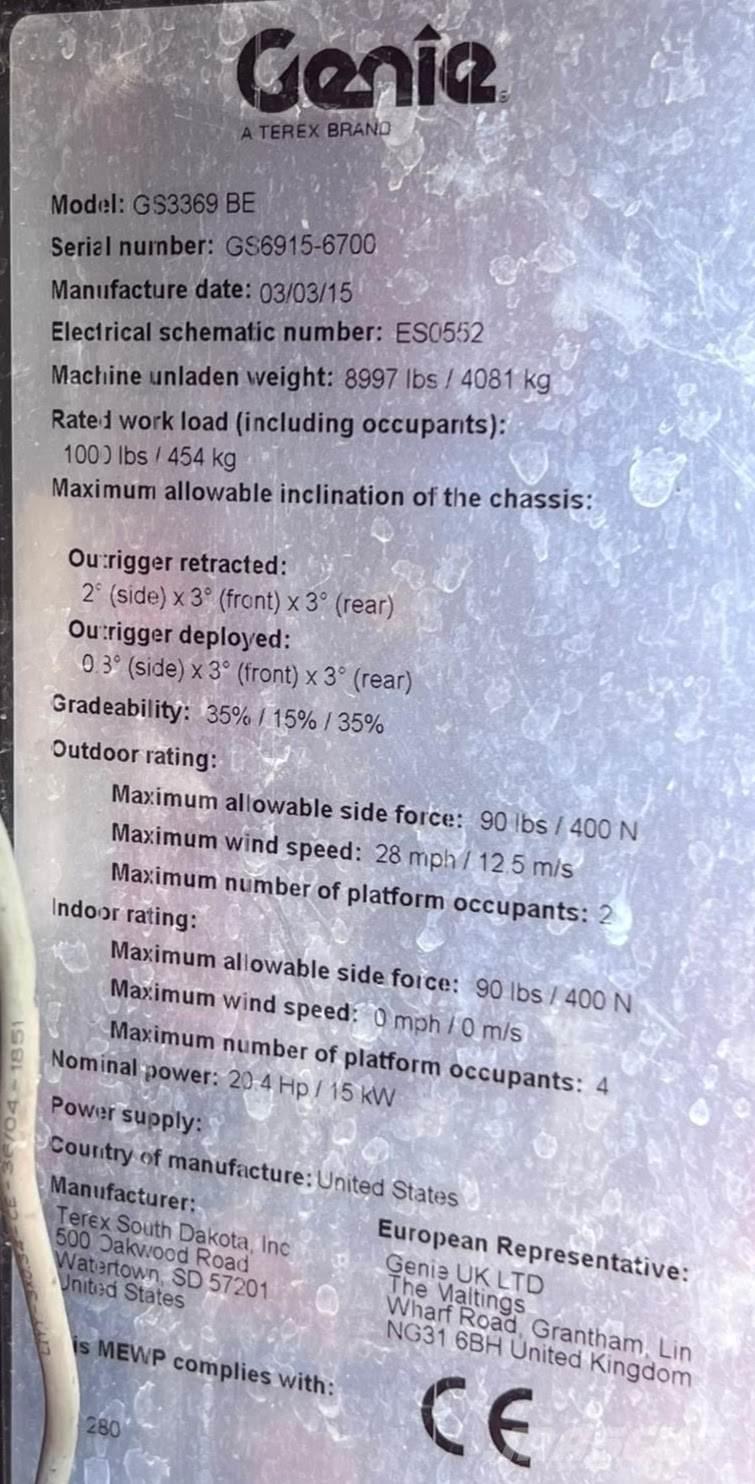 Genie GS 3369 BE 가위형 리프트