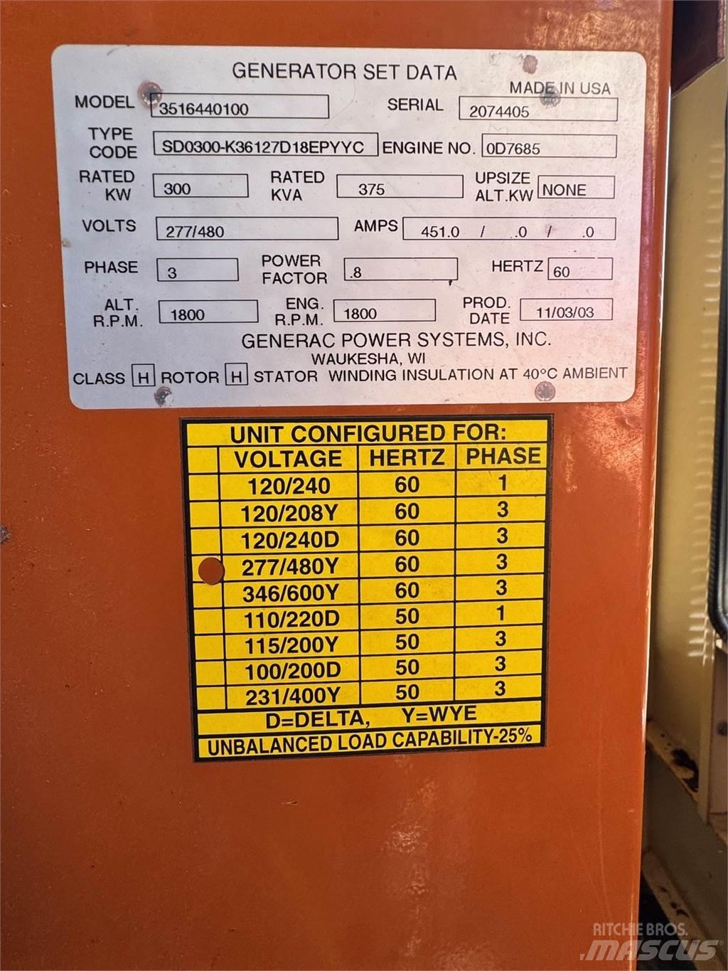Generac SD300 디젤 발전기