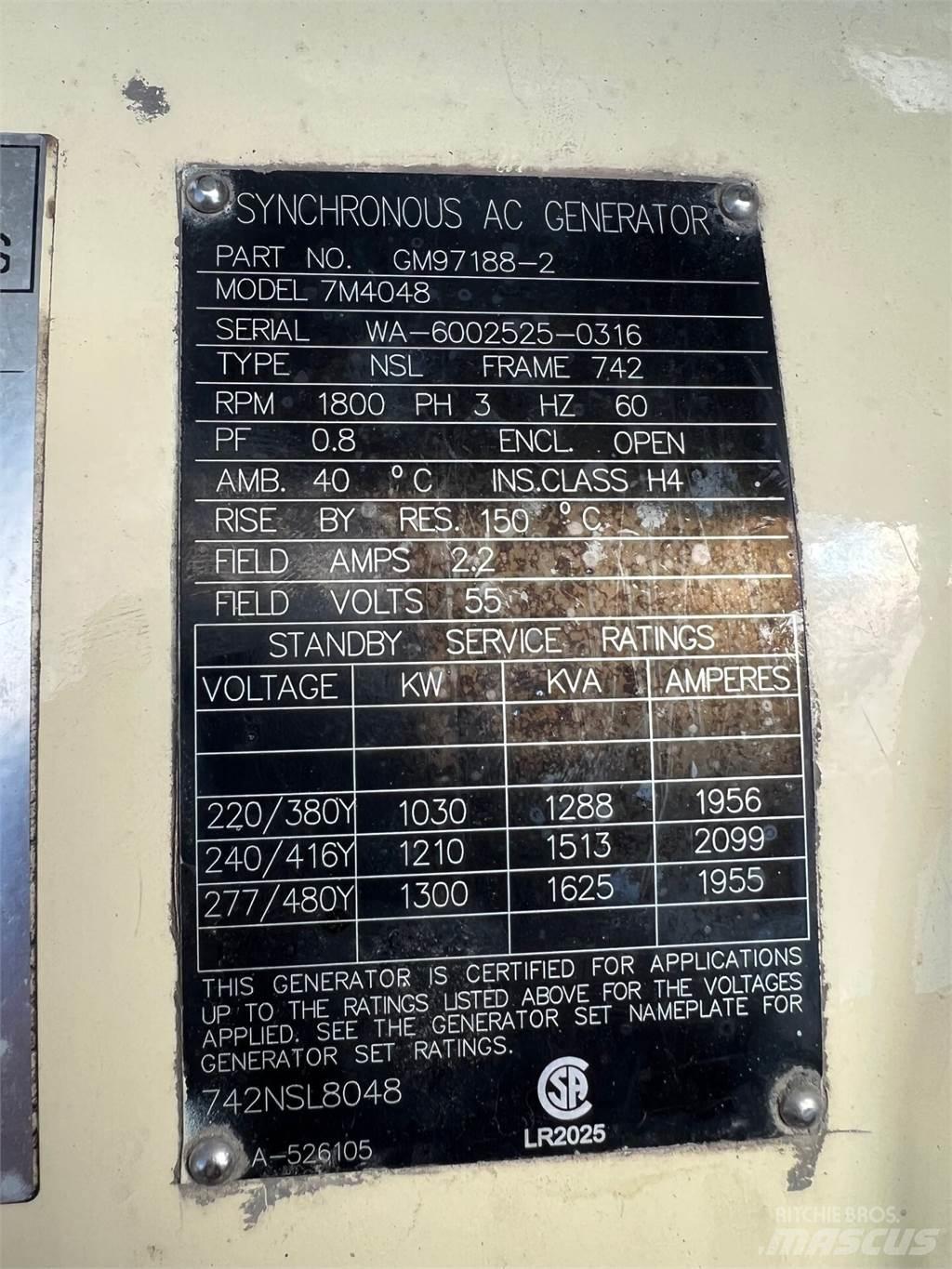 Kohler 1000kW 가스 발전기