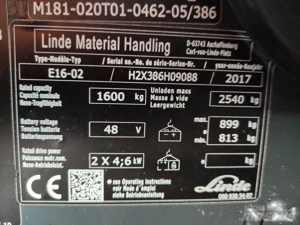 Linde E16-02-386 전동 지게차