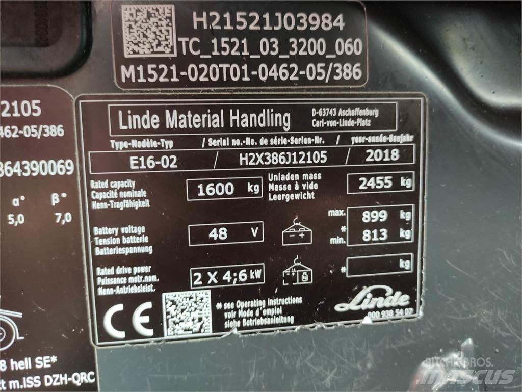 Linde E16-02-386-EVO 전동 지게차