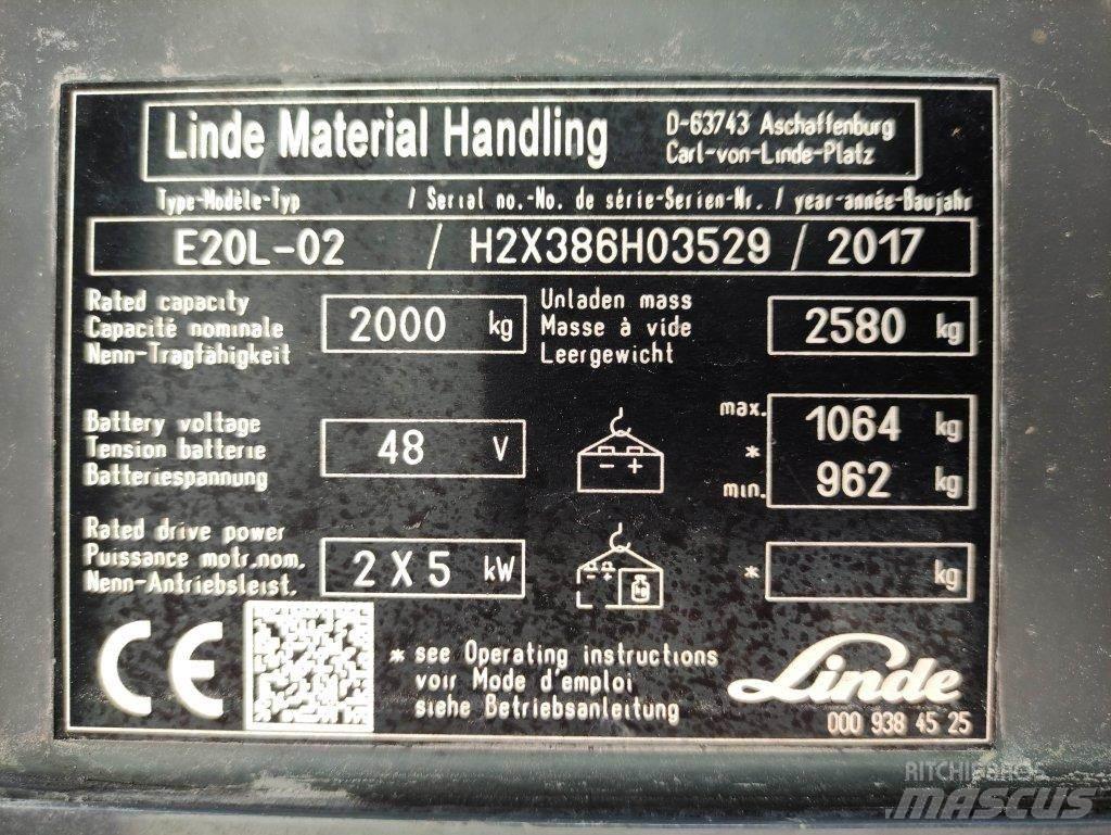 Linde E20L-02-386 전동 지게차