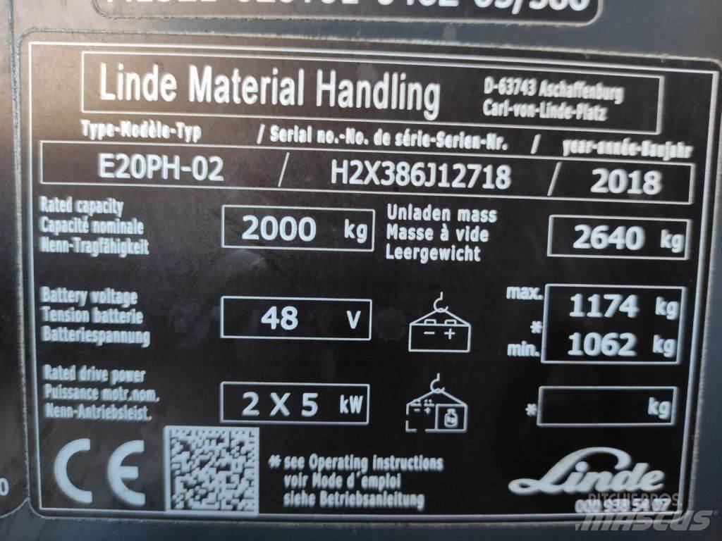 Linde E20P-02-386 EVO 전동 지게차
