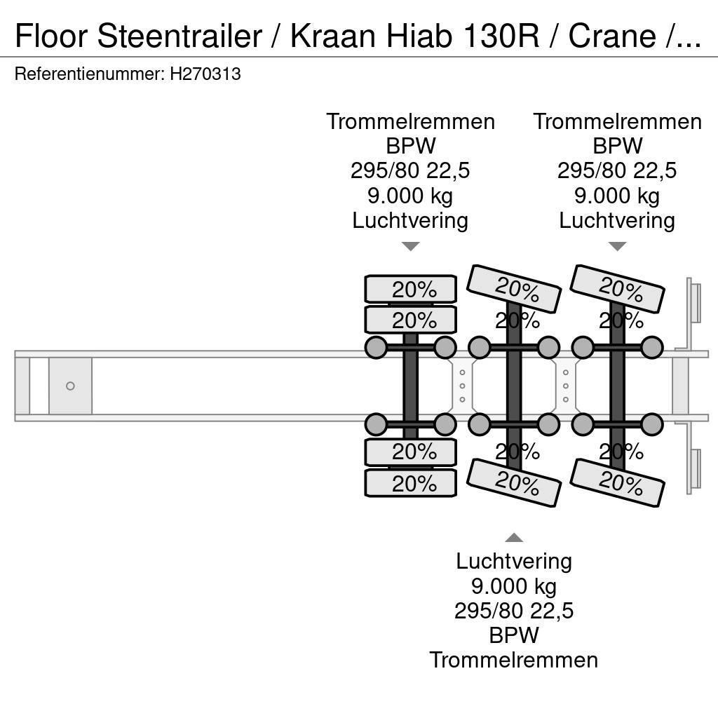 Floor Steentrailer / Kraan Hiab 130R / Crane / Grua 플랫베드/드롭사이드 세미 트레일러