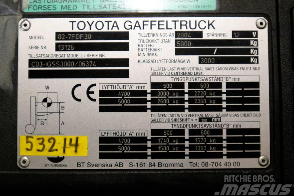 Toyota 7FDF30, 3-tons dieselmotviktstruck med 5m lyftöjd 디젤 지게차