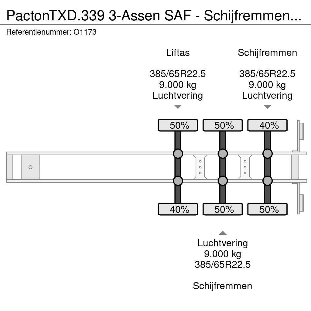 Pacton TXD.339 3-Assen SAF - Schijfremmen - Liftas - Kooi 플랫베드/드롭사이드 세미 트레일러